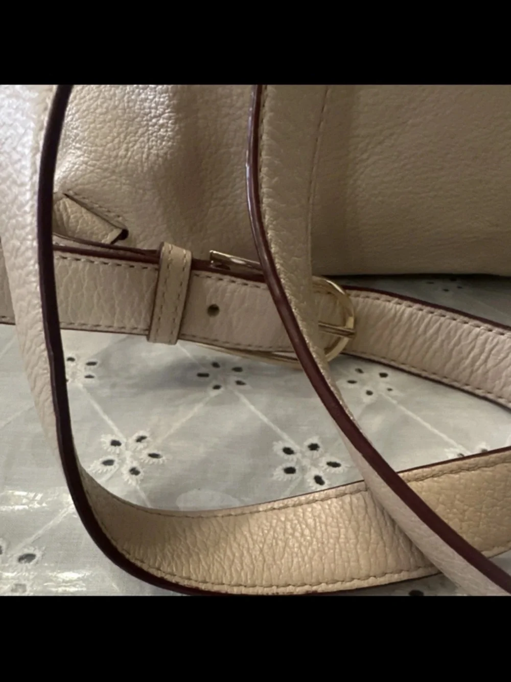 Tory Burch Beige Cream Leather Drawstring Backpack with Gold Logo - Picture 3 of 11